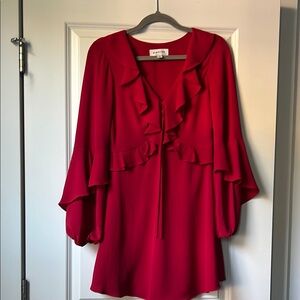 Red Ruffled Long Sleeve Dress